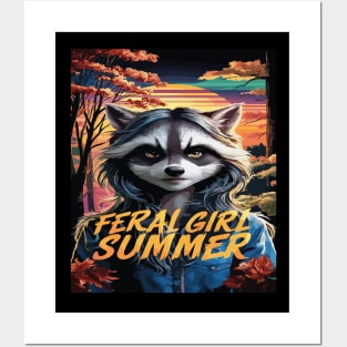 Feral Girl Summer Vintage Feral Girl Summer Raccoon Posters and Art